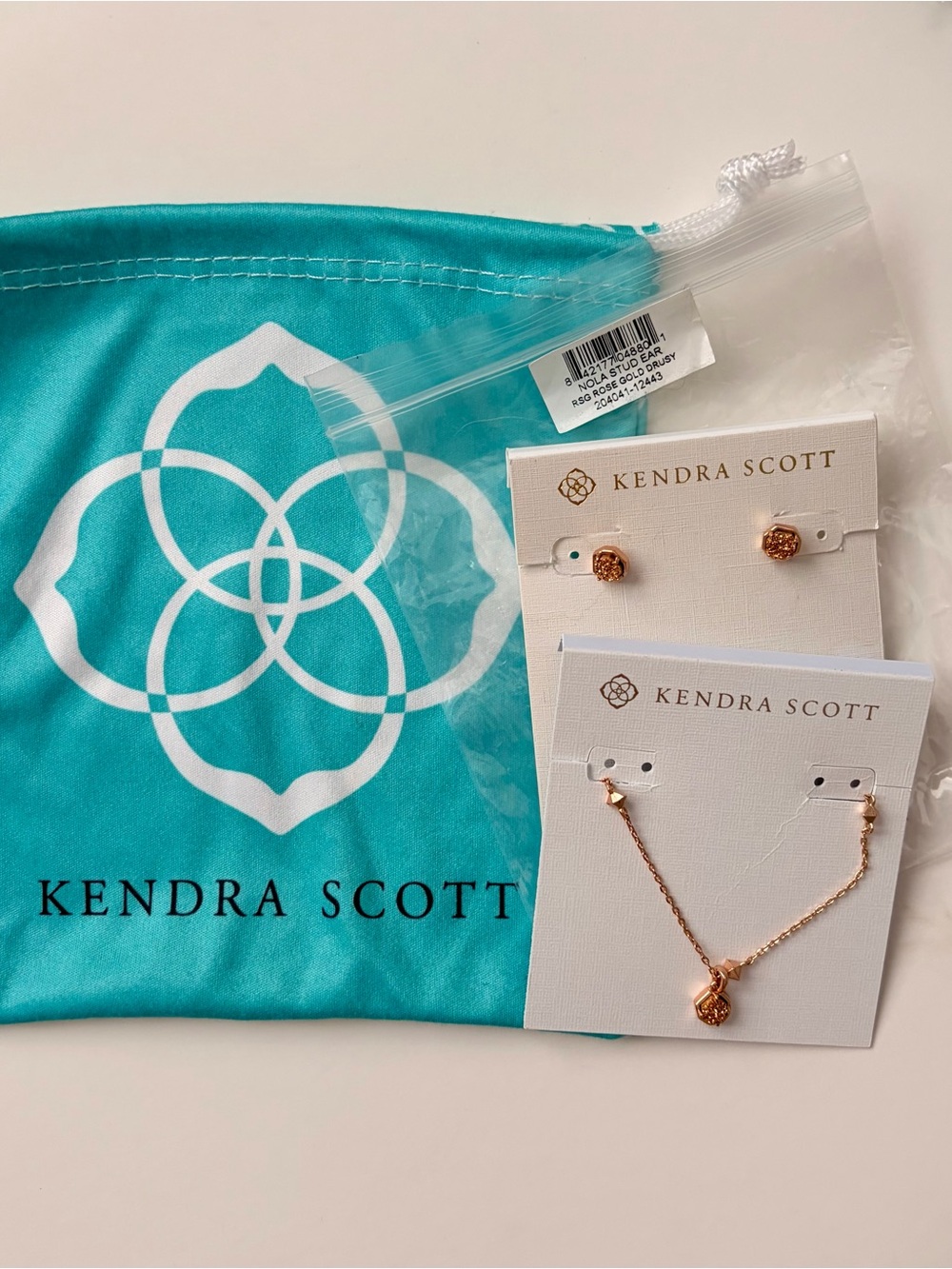 Kendra Scott Nola Rose Gold Drusy Necklace and Earrings Set